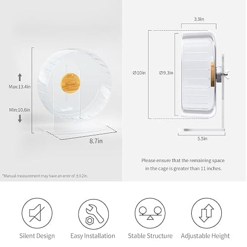 Niteangel Super-Silent Hamster Exercise Wheels - Quiet Spinner Hamster Running Wheels with Adjustable Stand for Dwarf Syrian Hamsters Gerbils Mice Or Other Small Animals (Transparent, Medium) thumbnail 2