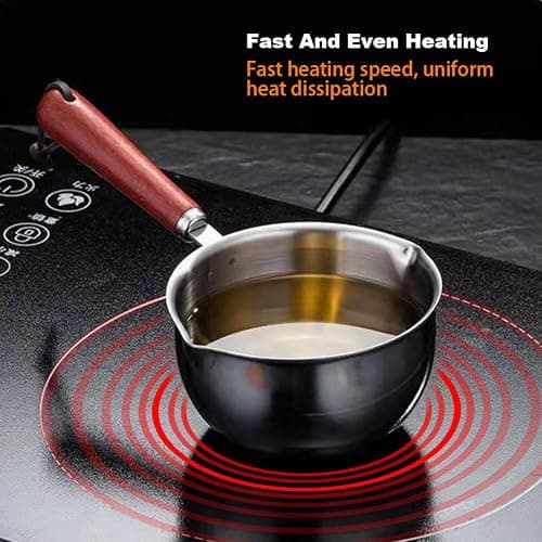 Stainless Steel Milk Warmer with Wooden Handle - Mini Butter Melting Pot with Dual Pour Spouts, Chocolate Melting Pot (150ml) thumbnail 5