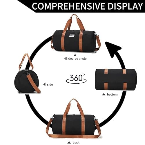 BE Smart Gym Sports Duffle Bag, Waterproof Gym Bags with Shoe Compartment, Lightweight Large Option for Overnight Workout Weekender Trip (Black-Brown, Without Dry & Wet Pocket) thumbnail 8
