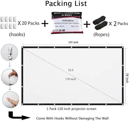Mdbebbron 120 inch Projector Screen 16:9 Foldable Anti-Crease Portable Projector Movies Screens for Home Theater Outdoor Indoor Support Double Sided Projection thumbnail 4