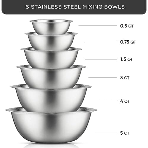 JoyJolt Stainless Steel Mixing Bowl Set - 6 Piece Nesting Bowls, 5qt to 0.5qt, Ideal for Kitchen, Cooking, Baking and Storage thumbnail 3