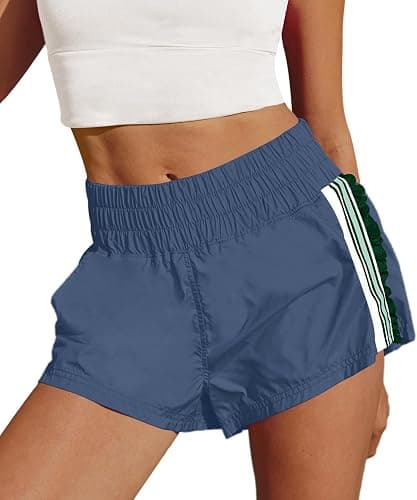 LAMISSCHE Womens Running Shorts Athletic High Waisted Biker Shorts Summer Workout Quick Dry Striped Ruffle Short thumbnail 2
