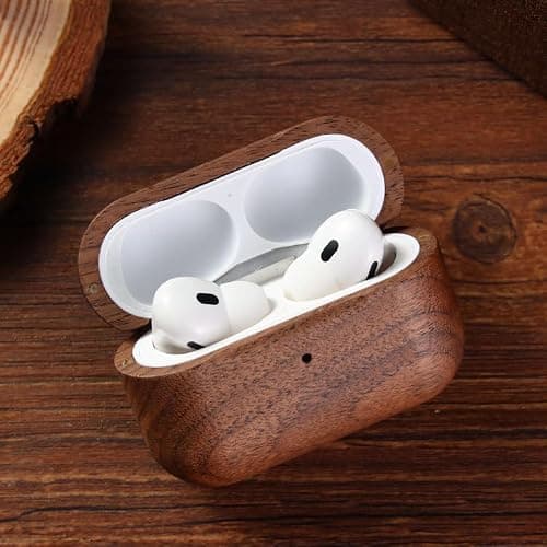 Handmade Natural Wood Case with Wristlet | Full-Body Protective Wood Case for Apple Airpod with Holes for Lanyard (Walnut, Airpod pro 2nd Generation) - Image 1