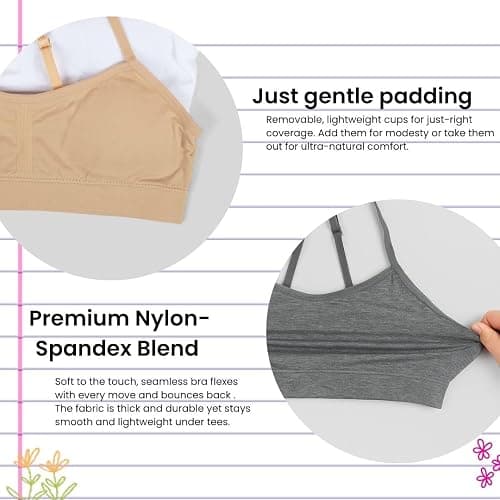 Popular Girls Padded Training Bra Pack – Crop Cami Training Bras for Girls. Seamless Bra Design with Removable Padding thumbnail 5