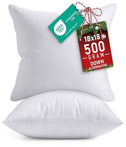 Throw Pillows Insert (Pack of 2, White) - 18 x 18 Inches Bed and Couch Pillows - Indoor Decorative Pillow - Image 1