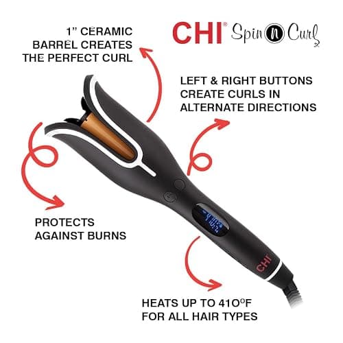 CHI Spin N Curl, Curling Iron For Healthy & Shiny Effortless Curls & Waves, Provides Preset Temperature Settings For Each Hair Texture, Onyx Black thumbnail 2