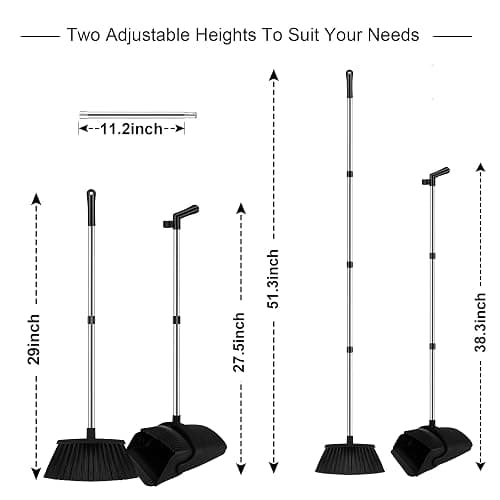 UDUK Black Broom and Dustpan Combo Set, 51" Long Handle Broom | Hands-Free Pet Hair Cleaning, Built-in Comb Dustpan, Space-Saving Storage, Multi-Surface Use for Home, Kitchen & Office thumbnail 2