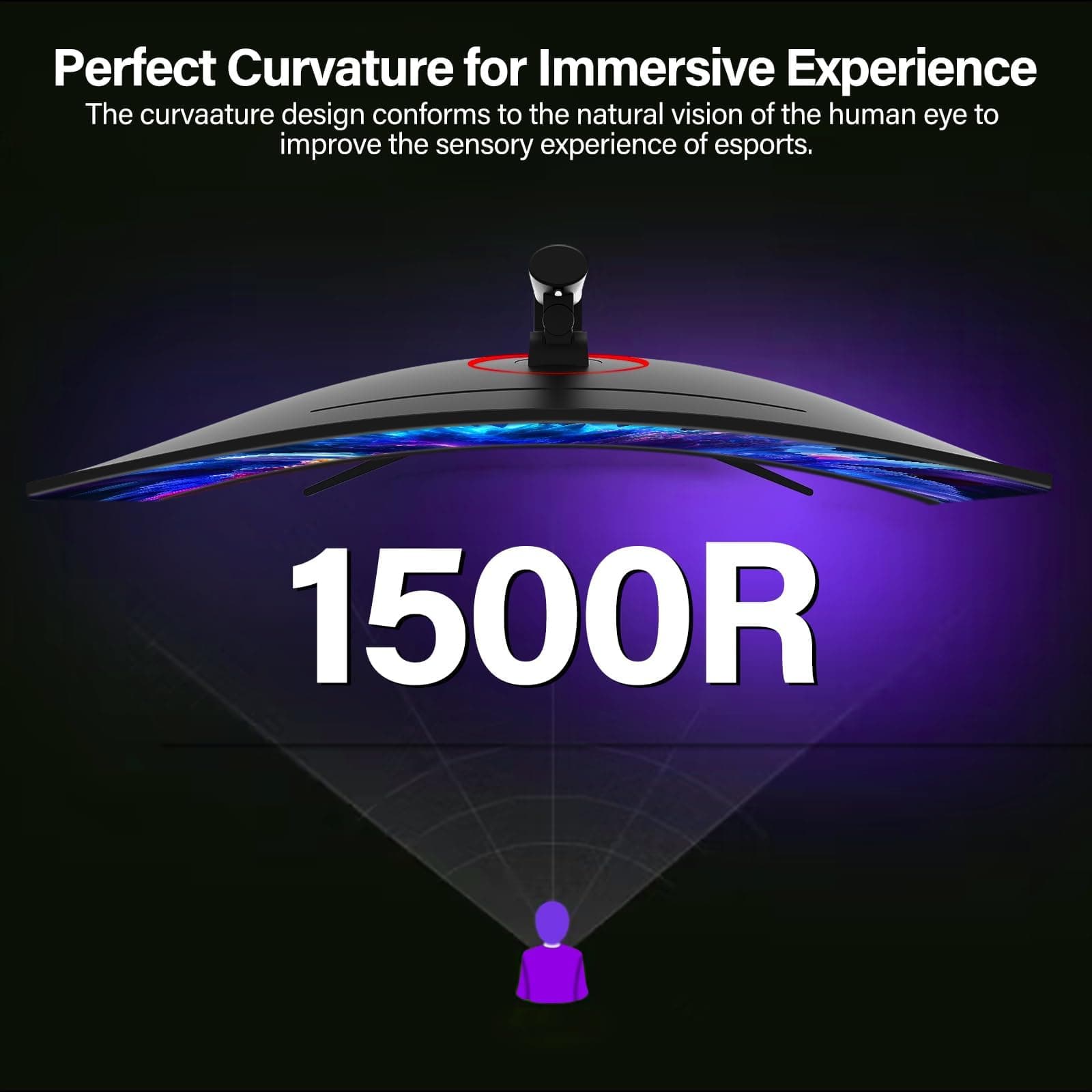 Gawfolk 34 inch Curved ultrawide Gaming Monitor, UWQHD 3440x1440, 1500R Curvature 165hz Refresh Rate Curved Computer Screen with FreeSync and Eye Care Technology, Liftable Stand thumbnail 8