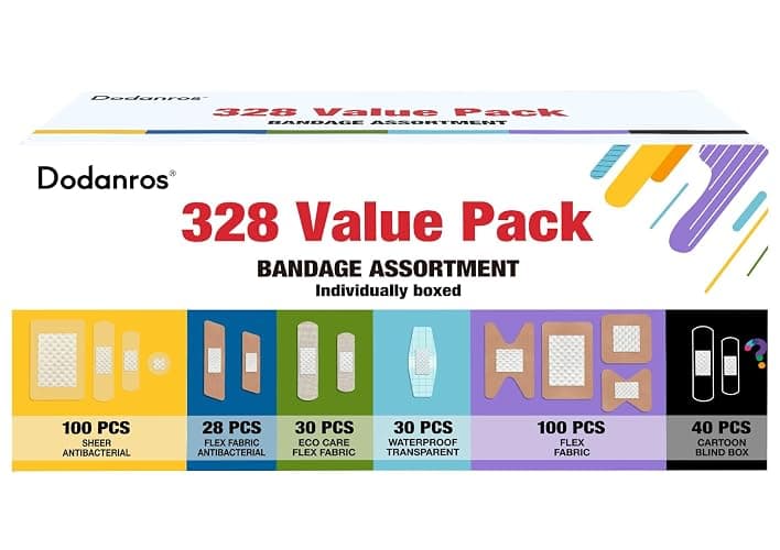 Dodanros Variety Bandages Pack,328ct Assorted Bulk Various Sizes, Shapes &Features | Sheer & Flex Fabric with Benzalkonium, ECO Bamboo Fabric, Waterproof, Cartoon Blind Box Fragrance Bandages - Image 1