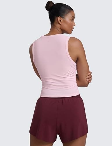 CRZ YOGA Cloudweight Womens Ruched Tank High Neck Workout Fitted Tops Basic Yoga Athletic Sleeveless Shirts thumbnail 2