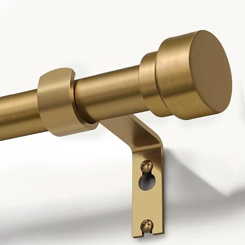 Lootkell Warm Gold Curtain Rods for Windows 72 to 144 Adjustable Length Heavy Duty 1" Diameter Brass Bronze Long Window Curtain Rod with Solid Metal Finials for Outdoor Farmhouse Bedroom Living Room - Image 1