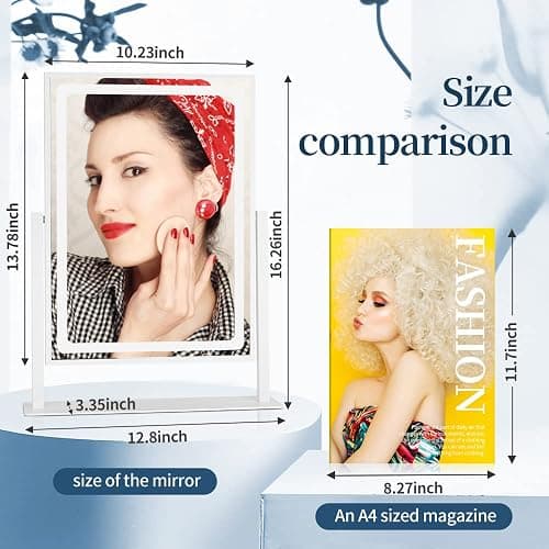 BRIGHTINWD Lighted Makeup Mirror, Hollywood Vanity Mirror with Lights, Touch Control 3 Color Lighting Modes for Bedroom, Detachable 10X Magnification Mirror, 360°Rotation (16 in, White) thumbnail 2
