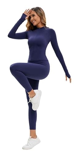 Belriviere Womens Two Piece Tracksuit Set Long Sleeve Zipper Jacket with Athletic High Waist Leggings Workout Set - S - Navy Blue thumbnail 3