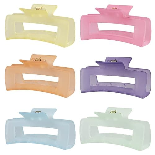 Sisiaipu 4 Inch Big Hair Claw Clips 6 Pcs Large Claw for Thick Hair Square Hair Clips for Women Rectangle Hair Clips Nonslip Acrylic Banana Jaw Clips Hair Accessories for Girls (Ice Cream) - Image 1