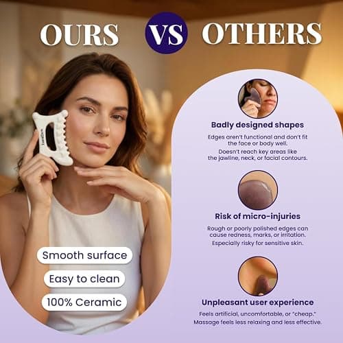 LumiDew Ceramic Guasha Tool for Face & Body - Lymphatic Drainage Massager, Face Sculpting Tool, Jawline Shaper & Double Chin Reducer - Self Care Gifts thumbnail 5