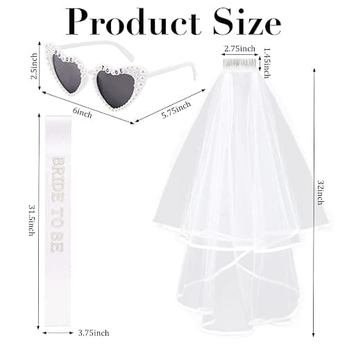 CUBACO Bride to be Sash, Sunglasses and Wedding Veil Bachelorette Party Favors Engagement Gifts Bridal Shower Decorations Veils for Women Wedding Bride to be Gifts Accessories Party Supplies thumbnail 6