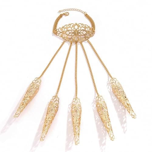 fxmimior Women Silver Gold Black Halloween Punk Black Finger Nails Tip Claw Bracelet Belly Dance Hand Chain Cosplay Costume Black Bracelets for Women thumbnail 3