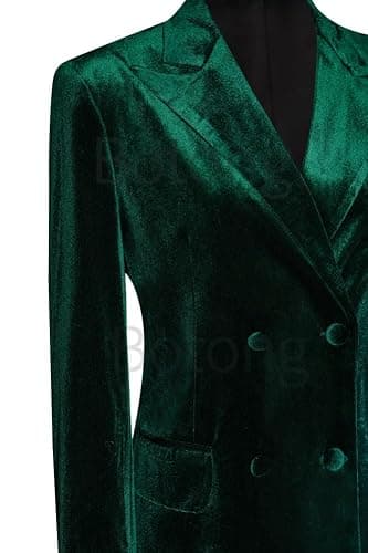 Botong Women's 2 Piece Velvet Suit Office Work Suit Notch Lapel Double Breasted Blazer Pants Business Suit Set thumbnail 4