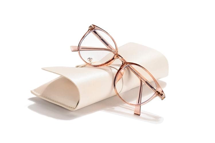 FONHCOO Blue Light Blocking Glasses Women Men Computer Eyeglasses,TR90 Fashion Round Transparent Anti Blue Light Glasses with Anti Eyestrain & UV Glare for Gaming & Reading (Shiny Champagne) - Image 1