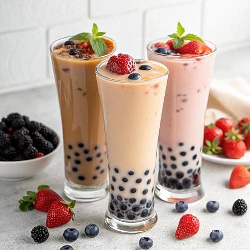 Boba Bundle Kit 10 Serv. Instant Bubble Pearl Variety Milk Tea Kit with Authentic Brown Sugar Tapioca Pearls by Yulu Foods - Ready in Under 1 Minute, Includes Paper Straws - Gift Box, Holiday (Classic, Taro and Strawberry) thumbnail 4