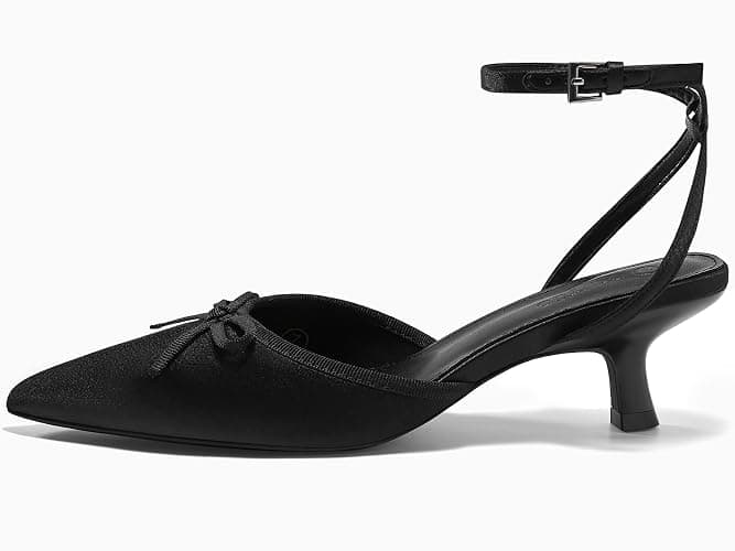 ⭐️⭐️⭐️⭐️⭐️⭐️⭐️Coutgo Satin Kitten Low Heels with Bow Closed Pointed Toe Short Pumps Dress Wedding Party Shoes thumbnail 4