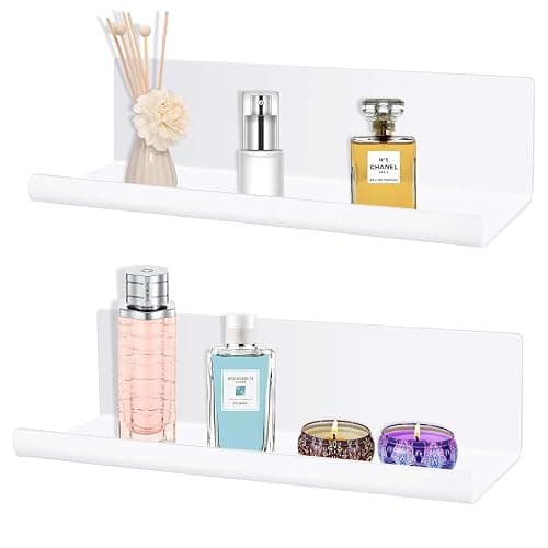 Collazoey 2pcs étagère Murale sans perçage, matériau Acrylique, étagère Murale de décoration de la Maison, adaptée à la Cuisine, à la Salle de Bain, au Bureau, au Salon, Blanc - Image 1