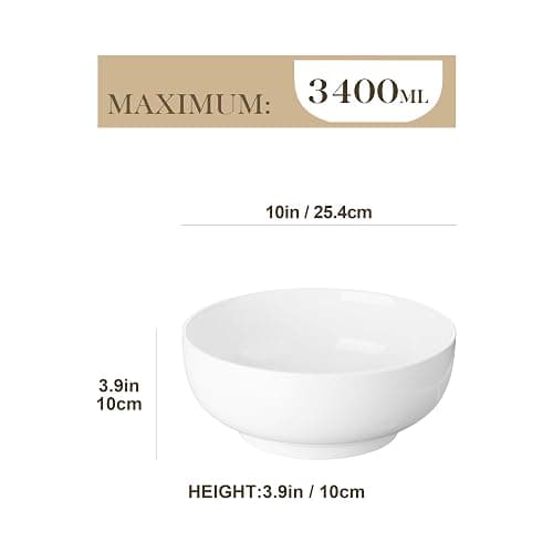 MALACASA Serving Bowls, 114 OZ(10") Extra Large Salad Bowls Set of 2, Porcelain White Serving Bowls for Salad, Soup, Pasta and Dinner, Large Ceramic Bowl Set for Entertaining, Series REGULAR thumbnail 3