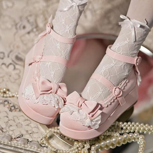 BEROBELLO Sweet Lolita Platform Shoes Kawaii Mary Janes with Bow and Lace Trim thumbnail 2