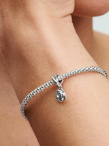 PANDORA Moments Rose in Bloom Dangle Charm - Sterling Silver Charm - Gift for Women - Includes Gift Box thumbnail 5