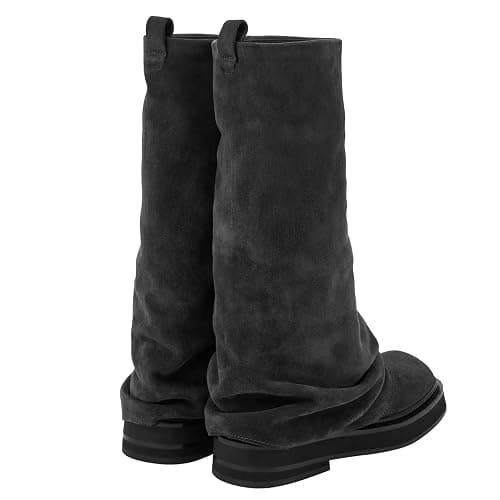 ClassicSter Slouch Fold Over Boots for Women Knee High Moto Boots Low Heel Sloucy Motorcycle Shoes Comfortable Mid Calf Boot thumbnail 3