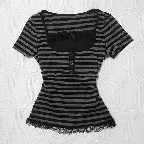 Emo Goth Tops Women Teen Girls Y2k Fairy Grunge Short Sleeve Peplum Blouses Whimsical Gothic Clothes 2000s Shirt thumbnail 3