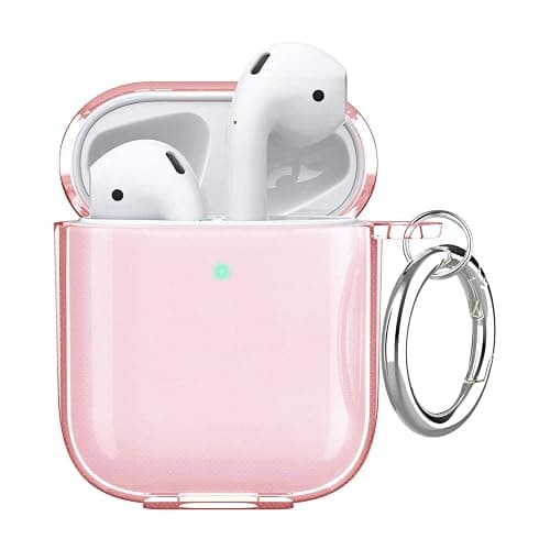 Aircawin for Airpods case Clear,Shockproof Clear Case for Airpod case,Full Protective Soft TPU Drop Protection Accessories Case with Keychain for AirPods Charging Case 2 & 1 for Women Girls Men-Pink - Image 1
