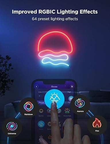 Govee RGBIC Neon Lights, LED Smart Neon Rope Light 2 Works with Matter, Alexa, Google Assistant, Custom DIY Neon Strip Lights for Bedroom and Wall Decor, Softer Material, 9.8ft, White thumbnail 8