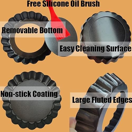 DATANYA 16 Pack Mini Tart Pans 4 Inch with Removable Bottom Round Nonstick Quiche Pan, Heavy Duty Fluted Side Tart Molds for Pies, Mousse Cakes, Dessert Baking thumbnail 4