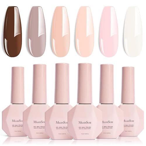 MelodySusie Nude Brown Gel Nail Polish Set - 6 Colors Milky Beige Neutral Pink Soak Off UV LED Gel Polish Gift for Women Nail Art Manicure Salon DIY Nail Design Decoration at Home - Image 1