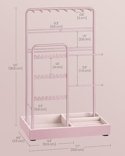 SONGMICS Jewelry Holder, Jewelry Organizer, Jewelry Display Stand with Metal Frame, Velvet Tray, Necklace Earring Bracelet Holder, for Studs, Rings, Gift Idea, Jelly Pink UJJS021R01 thumbnail 2