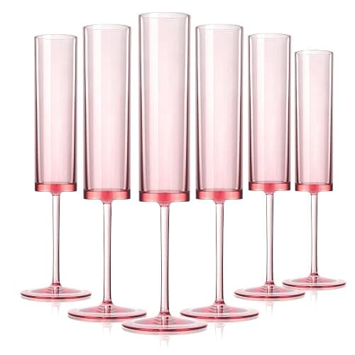 6 Pieces Acrylic Pink Champagne Flutes 5.4 OZ Square Champagne Glasses Stemmed Coupes Reusable Wedding Toasting Glasses Rose Bride Wine Glasses For Birthday Party Wedding Anniversary Christmas - Image 1