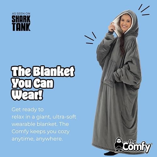 THE COMFY Original | Sherpa Lined Microfiber Fleece Wearable Blanket, Oversized Design with Hood and Pocket from Shark Tank thumbnail 3