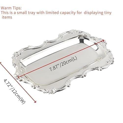 Quluxe Small Vintage Trinket Dish Jewelry Tray Perfume Organizer Tray for Wedding Photographer Detail Props Ceremony Antique Decor (Silver) thumbnail 3