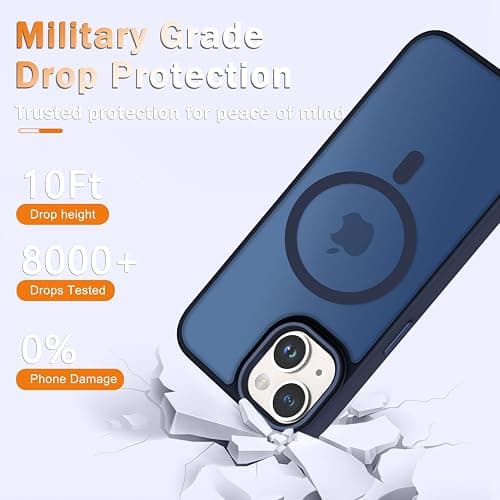 YENAPOON for iPhone 14 Case, iPhone 13 Case, with 1 Screen Protector, Matte Magnetic Slim Phone Cover, Support for Magsafe, Shockproof Protection Translucent Frosted Back,Navy Blue thumbnail 2