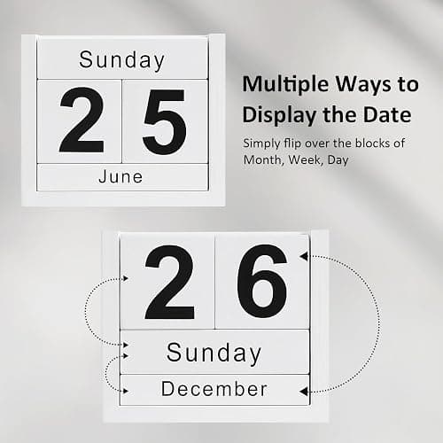 DEERINE Wooden Block Calendar for Desk, Daily Desktop Perpetual Desk Calendar, Cute Date Display Blocks Desk Accessory for Home Office Decor, Teacher, Classroom, Reusable Yearly, White thumbnail 4