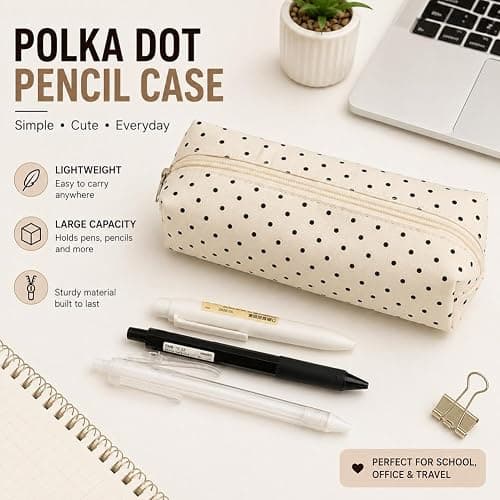 Polka Dot Pencil Case Cute Large Pencil Pouch for School Supplies Retro Dot Aesthetic Stationery Organizer Box for Girls Boys Teens Adults Office Travel Makeup Bag Cosmetic Pouch Gift Idea thumbnail 7
