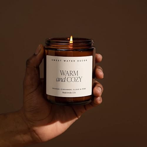 Sweet Water Decor Warm and Cozy Soy Candle - Orange Peel, Cinnamon, Ginger and Clove Scented Candles for Home - 9oz Amber Jar + Black Lid, 40+ Hour Burn Time, Made in The USA thumbnail 5