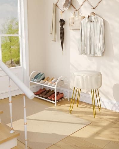 IBUYKE Velvet Storage Footrest Stool Ottoman, Makeup Vanity Stool Side Table with Golden Steel Legs Removable Cover, Coffee Table Top Cover, Creamy-White LG-20M thumbnail 6