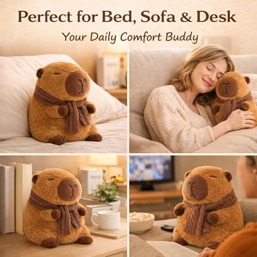lovlaugh 11 Inch Capybara Plush Toy with Scarf - Cute Stuffed Animal with Knitted Winter Scarf, Soft Huggable Plushie, for Kids Girls Boys thumbnail 6
