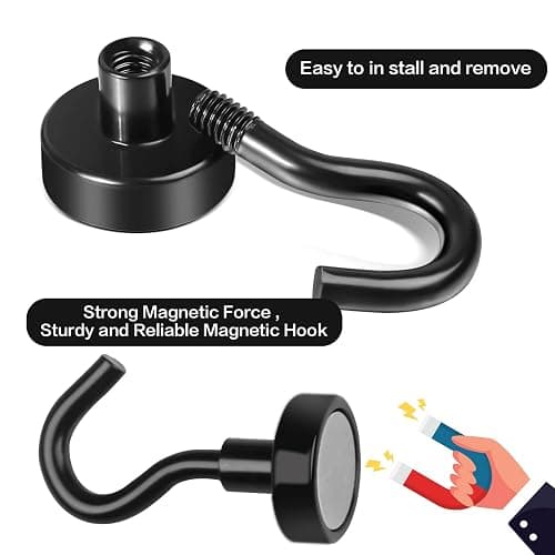 E BAVITE Black Magnetic Hooks, 30LB Strong Neodymium Magnet Hook for Cruise, Grill, Towel, Indoor Hanging, Kitchen, Workplace, Office and Garage - 6 Pack thumbnail 5