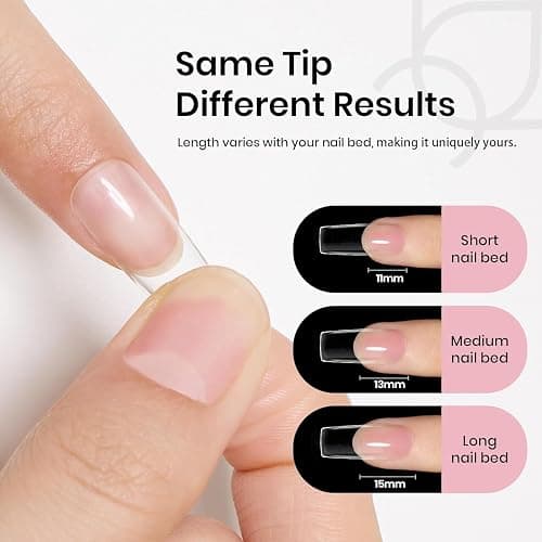 Beetles Nail Tips Medium Square 576Pcs 12 Sizes - Pre-Etched Soft Acrylic Nail Tips Half Matte False Nails Nail Art Full Cover Press Ons Nail Extensions Gift Set Home DIY Nail Salon thumbnail 7