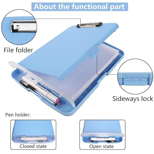 Clipboard with Storage, A4 Binder Nursing Clipboards with Pen Holder, Heavy Duty Storage Clipboard with Low Profile Clip, Clipboards Folder Side-Opening, Smooth Writing Clip Board (Lake Blue) thumbnail 5
