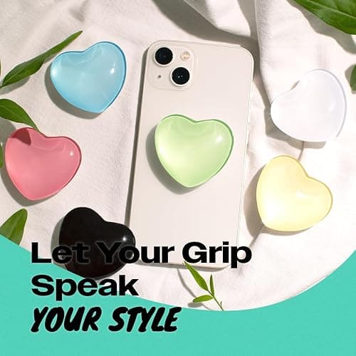 OnTheGrip Cute Glass Heart Design Collapsible Expandible Mobile Phone Grip Stand Holder for Smartphone Tablet Cell Phone Accessory (White) thumbnail 3