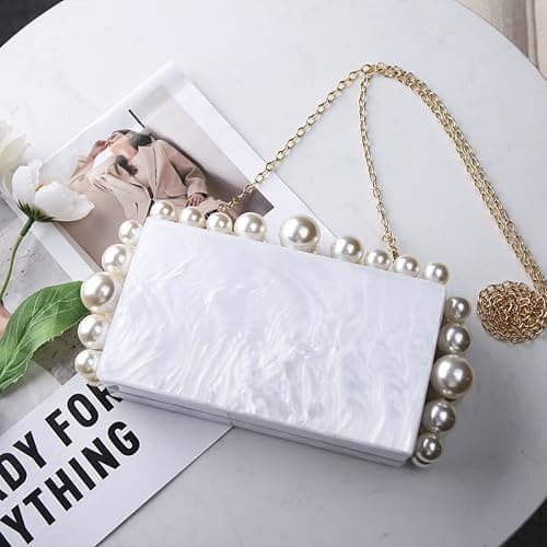 Acrylic Evening Handbag Pearl Women's Clutch Shoulder Bag Crossbody Bag Square Box Wedding Cocktail Party Prom thumbnail 4